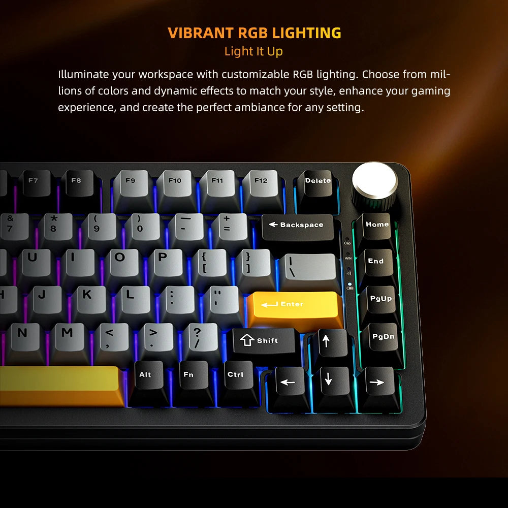 Machenike K600-B82W Mechanical Keyboard Tri-Modes Gasket Mounted 75% ANSI Layout RGB Backlit Wireless Gaming Keyboard