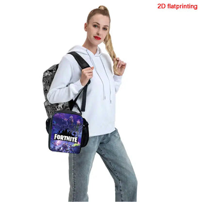 Cute Cartoon Lunch Bag Insulated Thermal Food Container Leakproof Reusable Fortnite Lunch Cooler Bag for Kids Student