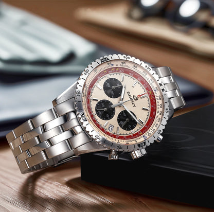 Pánské hodinky BERNY Aviation – křemenný chronograf s datem, safírovým sklem a ultraluminiscenční vrstvou – elegantní hodinky luxusní značky