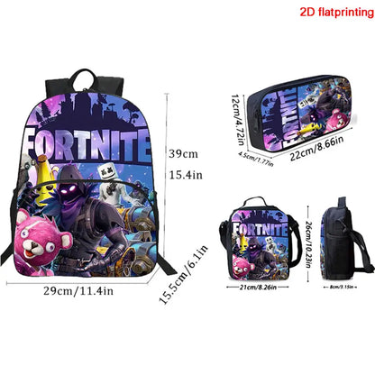 Lightweight FORTNITE 3Pcs Backpack With Front Pocket Lunch Bag Pencil Bag Free 3D Printed Keychain For Boys Girls Kids Aged 5-10