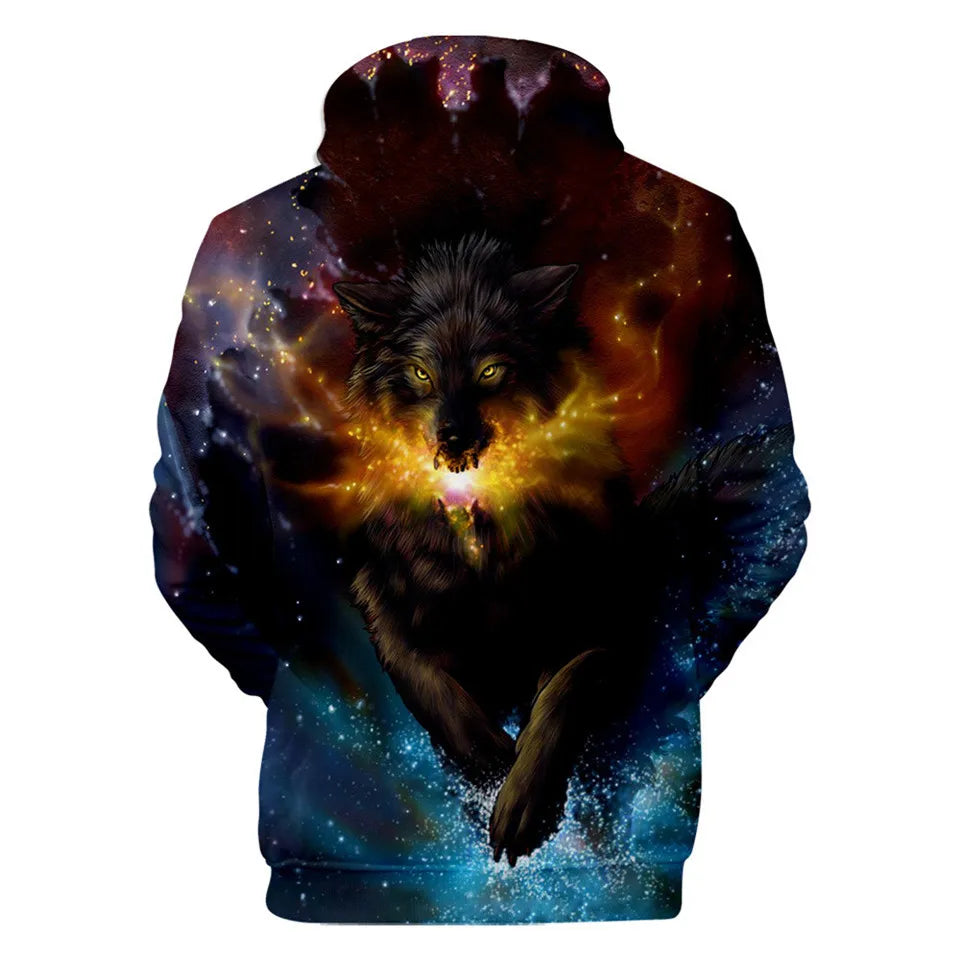 Hanorac cu glugă Cool Space Galaxy Wolf pentru bărbați, hanorace cu glugă, model „Bright Wolf”, hanorace la modă cu „Handsome Wolf”, hanorace de primăvară și toamnă, pulovere, hanorace