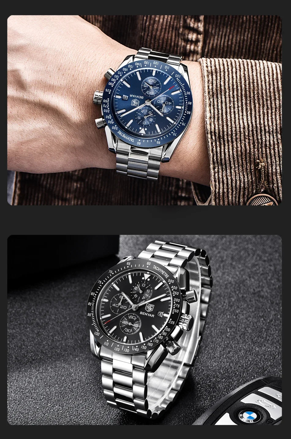 Orologio da uomo BENYAR 5140, orologio sportivo casual, orologio al quarzo di lusso impermeabile, cronografo militare di marca di alta gamma.