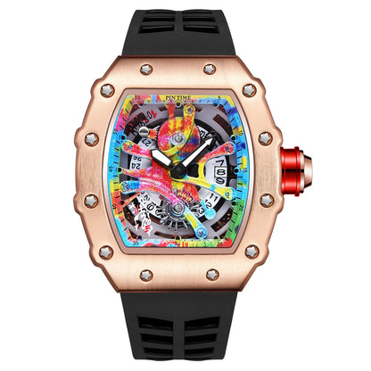 Coole herenhorloges Luxe modieuze siliconen tonvormige horloges Skelet waterdichte kwarts polshorloges Klok Relogio Masculino