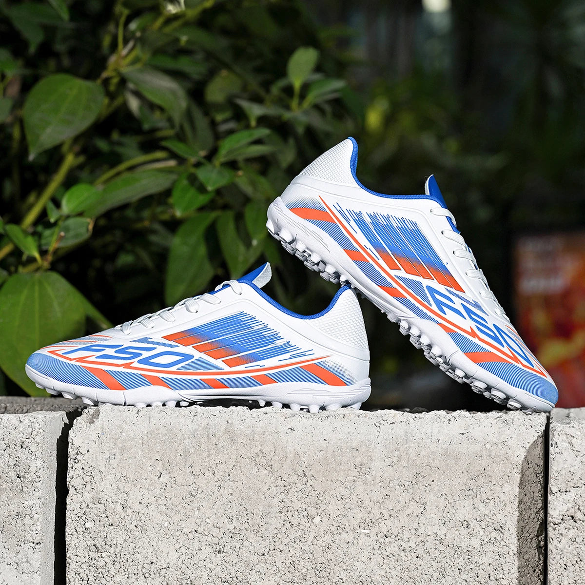 TF Soccer Cleats Children Kids Boys Girls PU Fabric Upper Rubber Sole Non-Slip Wear-Resistant Training Shoes