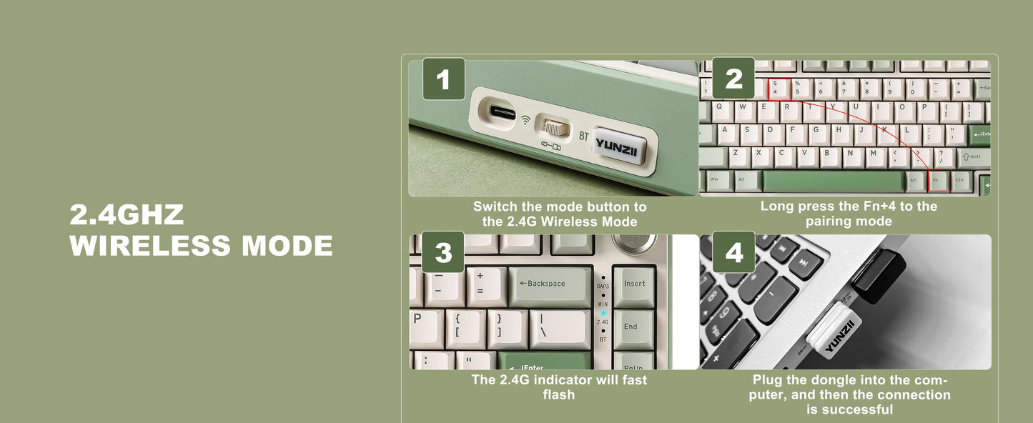 YUNZII B75 PRO Green Mechanical Gaming Keyboard, Gasket 75 Knob RGB Keyboard, BT/Wired/Wireless Hot-Swap Custom Creamy Keyboard