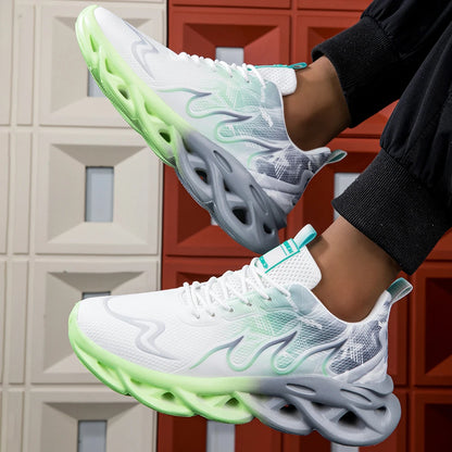 Μοντέρνα ντεγκραντέ sneakers για γυναίκες και άνδρες, με πλεκτή ύφανση, αντικραδασμική σόλα, casual αθλητικά παπούτσια unisex με κορδόνια, ελαφριά και διαπνέοντα