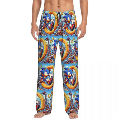 Pantalones de pijama personalizados para hombre con estampado «Soniced», con motivo de erizo, ropa de dormir, pantalones de estar por casa con bolsillos