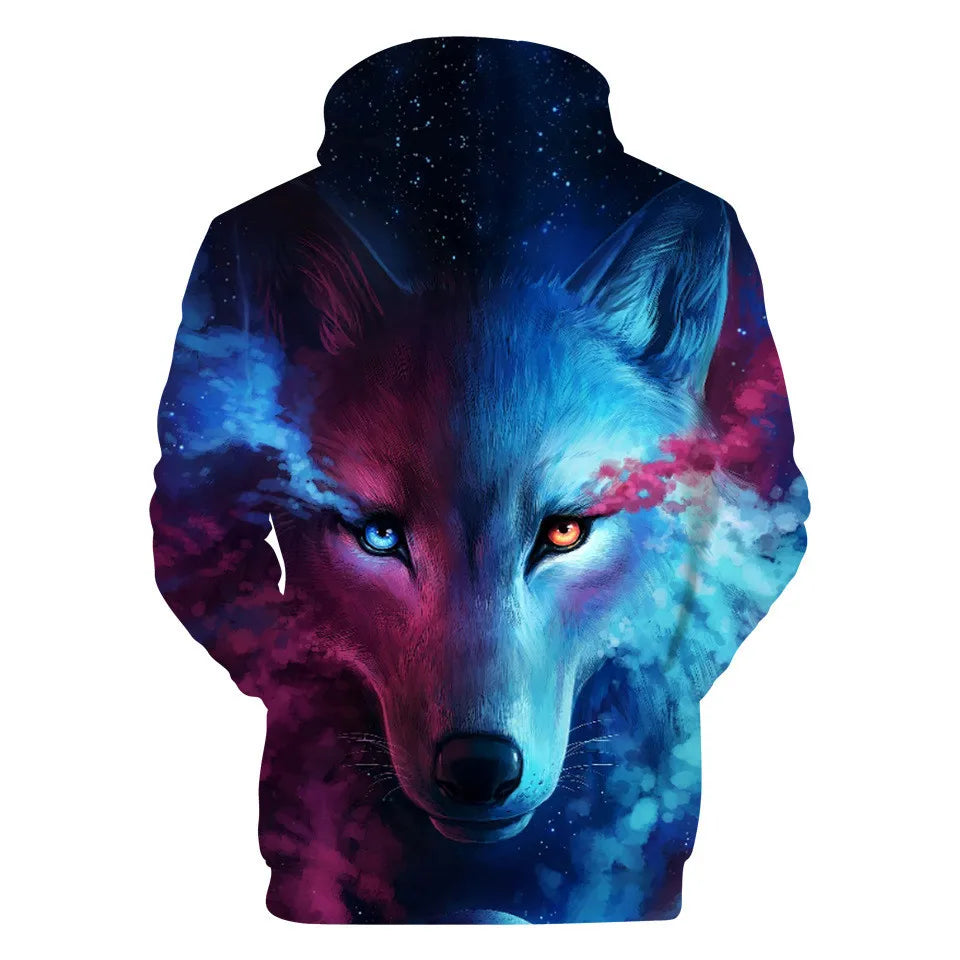 Hanorac cu glugă Cool Space Galaxy Wolf pentru bărbați, hanorace cu glugă, model „Bright Wolf”, hanorace la modă cu „Handsome Wolf”, hanorace de primăvară și toamnă, pulovere, hanorace