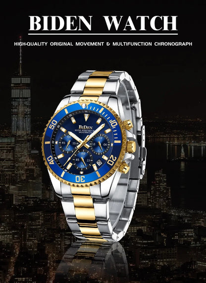 BIDEN Multi-functional men's quartz watch luxury waterproof night light business style diving series casual fashion watch