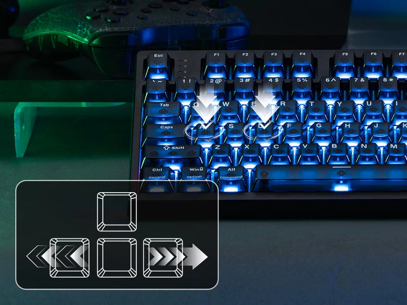EPOMAKER HE108 100 % ANSI US QWERTY -asettelulla varustettu langallinen/BT/2,4 GHz langaton Hall-efektipohjainen mekaaninen näppäimistö, jossa on SOCD/DKS- ja Rapid Trigger -ominaisuudet