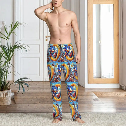 Pantalones de pijama personalizados para hombre con estampado «Soniced», con motivo de erizo, ropa de dormir, pantalones de estar por casa con bolsillos