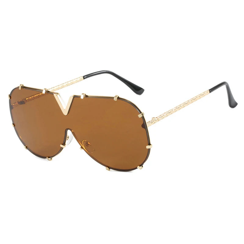 Trendy Rivets Metal Frame Oversized Pilot Women Sunglasses Brand Design Men Sunglass UV400 Outdoor Driving Travel Luxury Goggles
