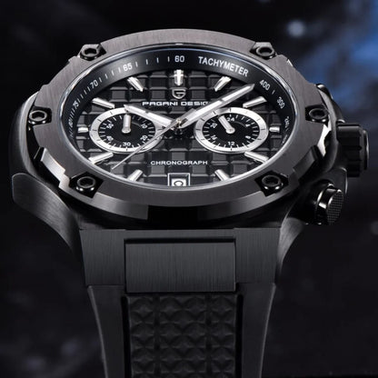 PAGANI DESIGN PD-YS032 Men's Quartz Watch 44mm Japan VK64 Movement Stainless Steel Case Rubber Strap Sapphire Glass 100M Waterproof