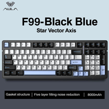 AULA F99 Mechanical Keyboard Bluetooth 5.0/2.4G Wireless/Wired Gasket-mounted Gaming Keyboard 99 Keys Customizable Keyboards