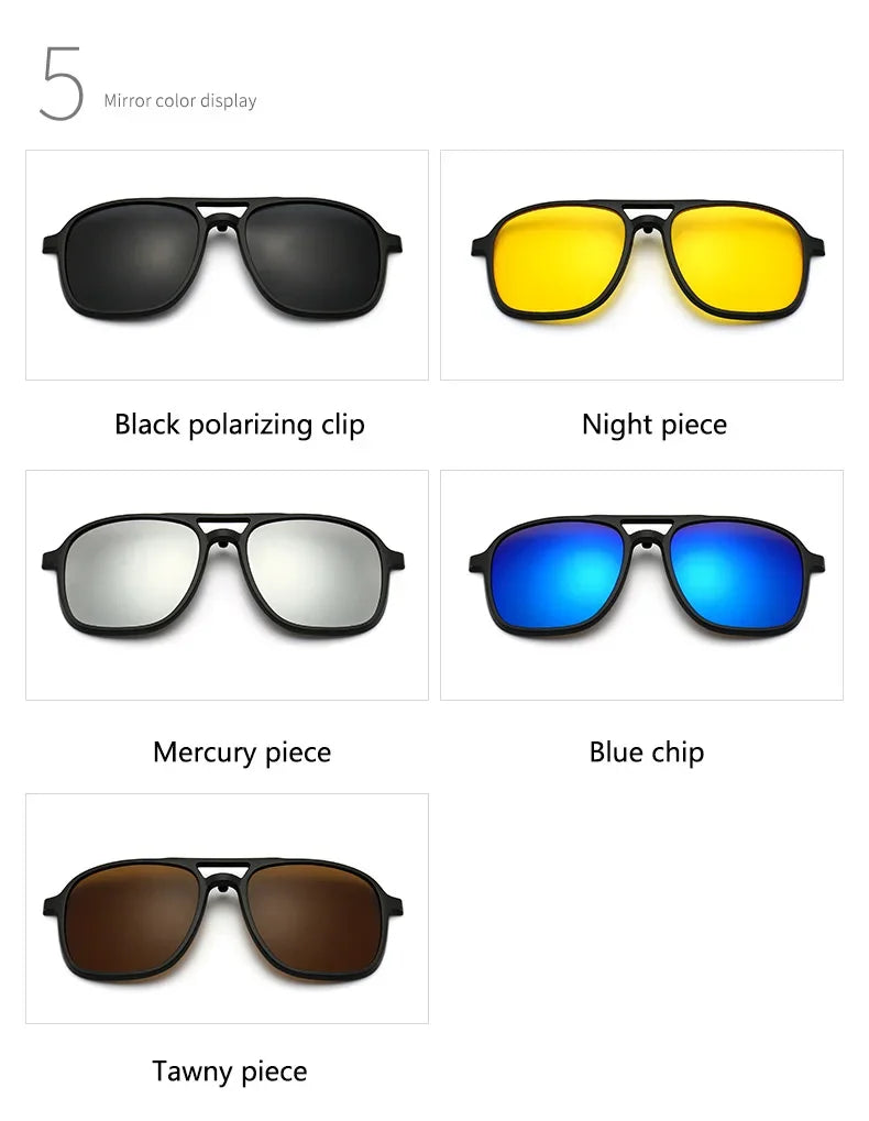 Ochelari de soare polarizați cu atracție magnetică oglindă, ochelari de ciclism 2 în 1 cu clemă, ochelari strălucitori pentru bărbați, ochelari cu ramă dublă pentru femei