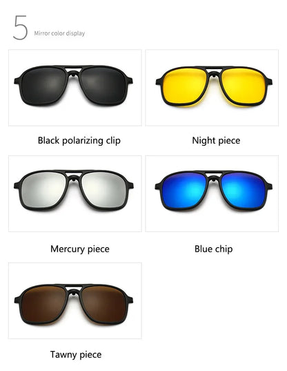 Ochelari de soare polarizați cu atracție magnetică oglindă, ochelari de ciclism 2 în 1 cu clemă, ochelari strălucitori pentru bărbați, ochelari cu ramă dublă pentru femei