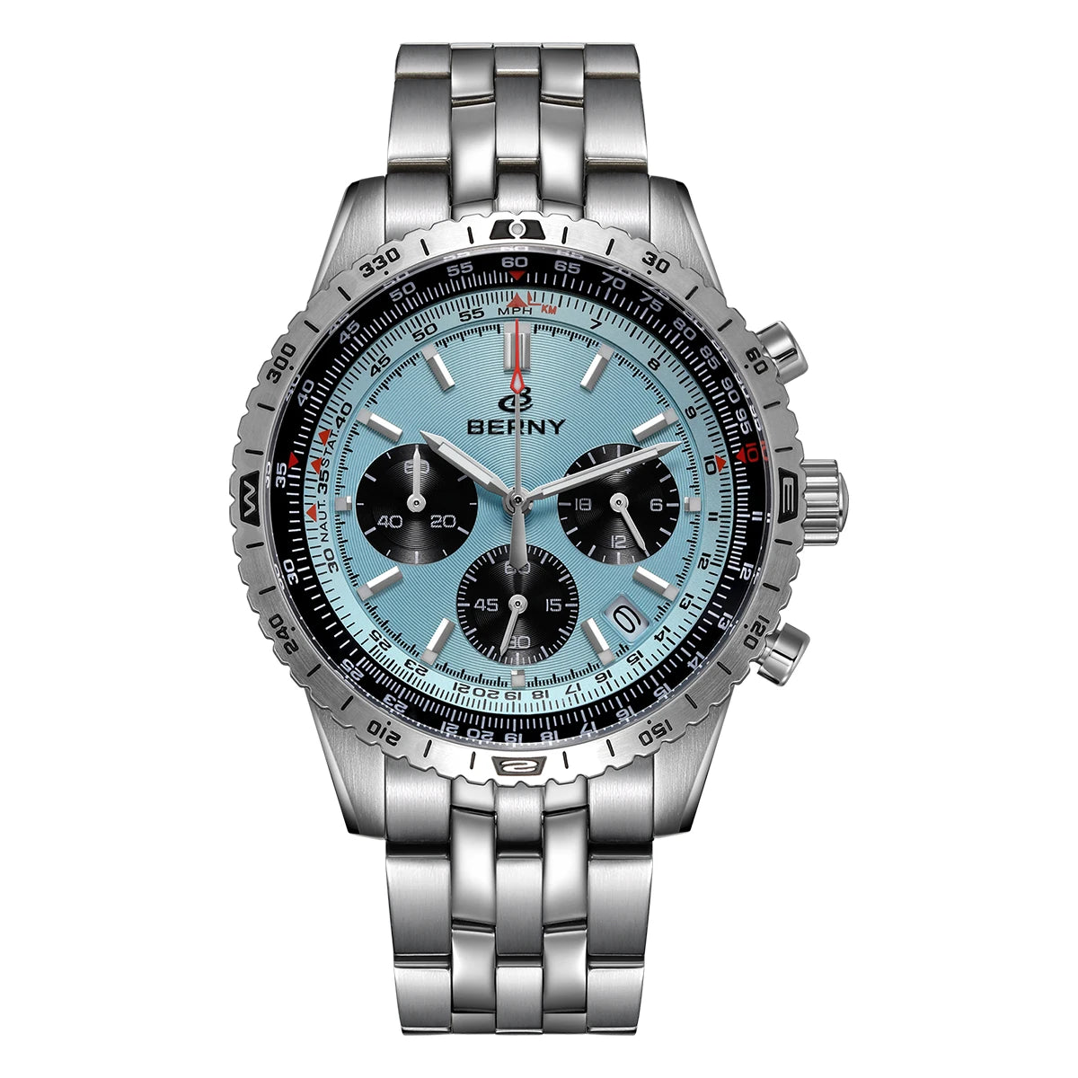 Pánské hodinky BERNY Aviation – křemenný chronograf s datem, safírovým sklem a ultraluminiscenční vrstvou – elegantní hodinky luxusní značky