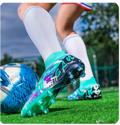 Sapatilhas de futebol de marca e estilo para homem e mulher, botas profissionais de campo, tamanho grande 46, pitões longos, chuteiras de futebol para homem