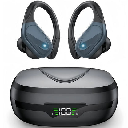 Écouteurs sans fil, écouteurs Bluetooth 6.0 sportifs avec micro à réduction de bruit, écouteurs stéréo HiFi 60H, affichage LED, USB-C, IPX7