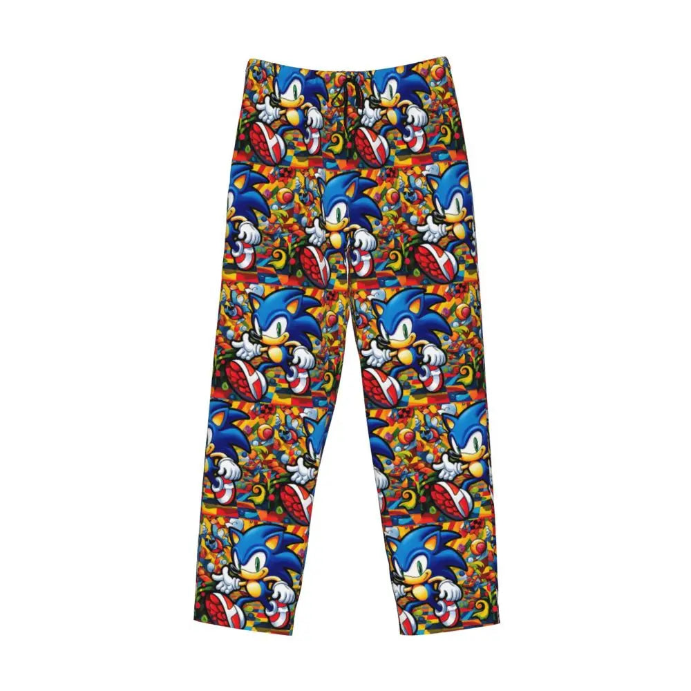 Pantalones de pijama personalizados para hombre con estampado «Soniced», con motivo de erizo, ropa de dormir, pantalones de estar por casa con bolsillos
