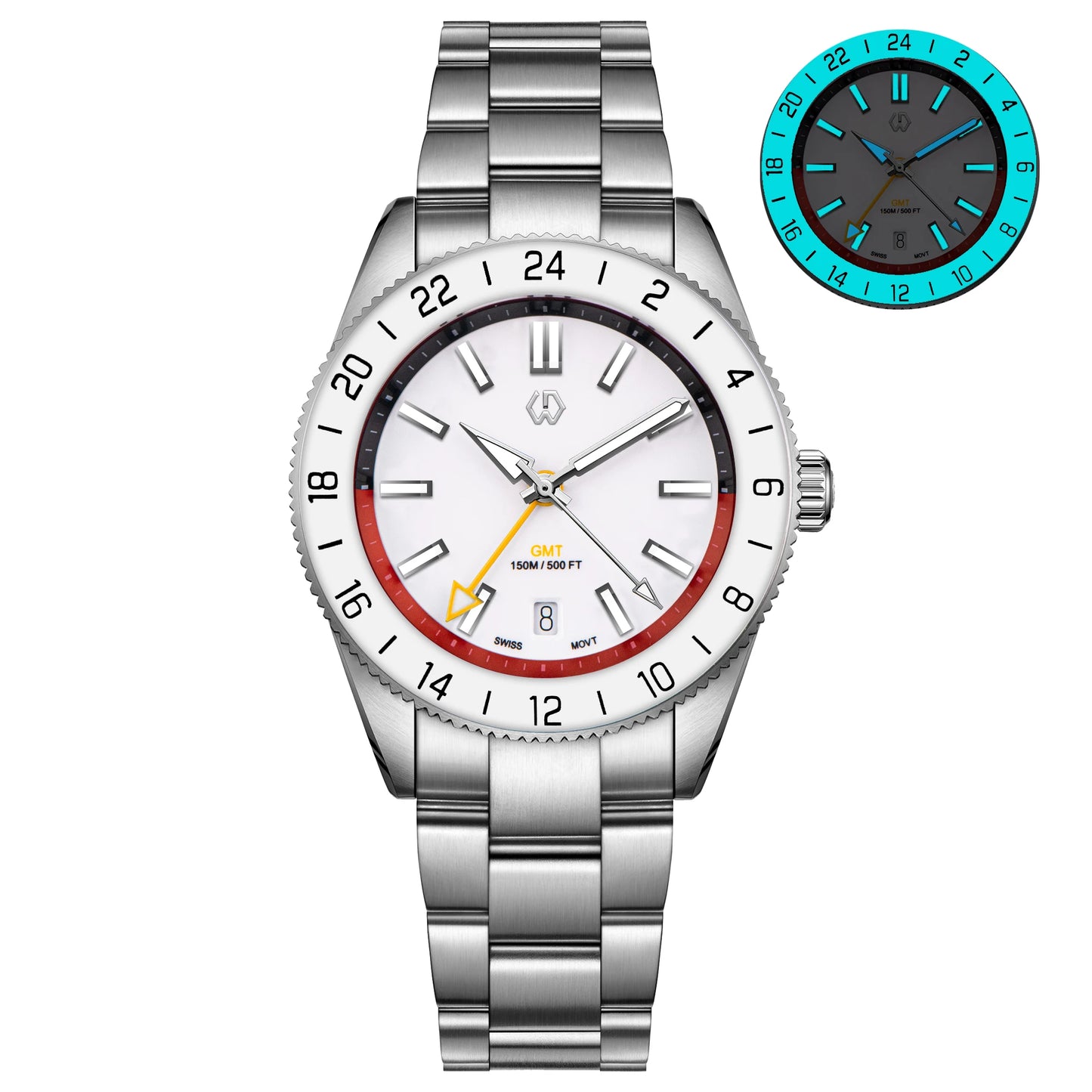 WSD9025 New Men's Automatic Watch Quartz Swiss Movement BGW9 Luminous Bezel 4-Pin GMT 150 Meters Waterproof Diving