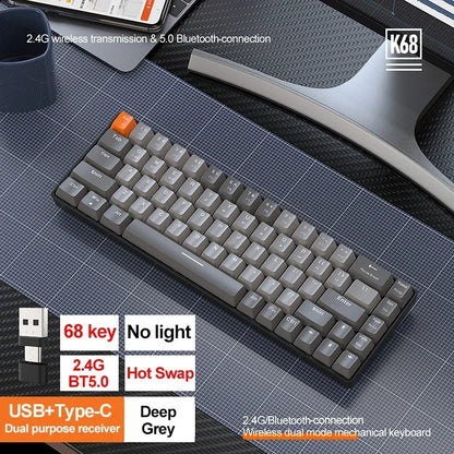 K68 2.4G/BT5.0 Wireless Gaming Mechanical Keyboard 68 Keys Hotswap Mini Gaming Mechanical Keyboard PBT Keycaps 65% Keyboards