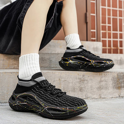 Sapatilhas desportivas para homem em malha leve e macia, sola espessa antiderrapante, estilo ténis, nova moda de primavera, com atacadores, para fitness ao ar livre e corrida