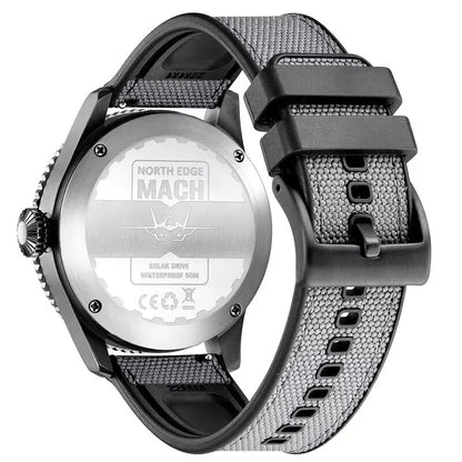 NORTH EDGE 2024 MACH Solar Power Quartz Watch Men Waterproof 50M Men's Pilot Sports Wristwatches Luminous Environmentally Friendly Clock