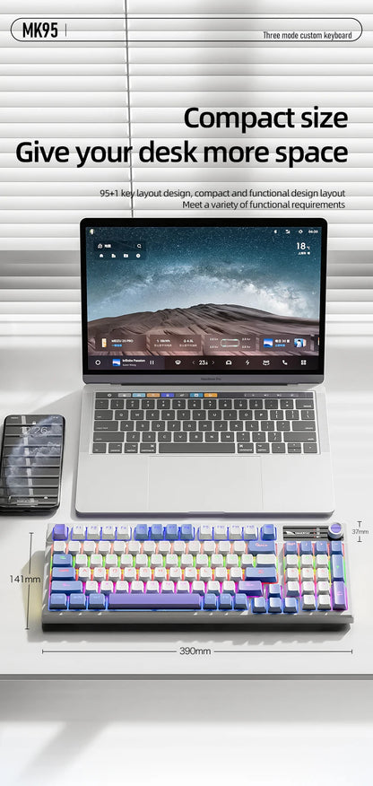 SMAILWOLF MK95 Bluetooth Wireless Korean Customized Mechanical Keyboard e-Sports 3 Modes Laptop Office Game Full Key Hot Swappable RGB Lighting Effects