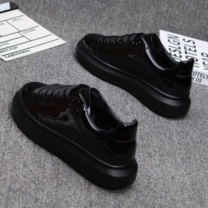 Red Lacquered Men's Shoes, Fashion Black Casual Skateboard Shoes, Outdoor Tennis Walking Shoes, Universal for Men and Women