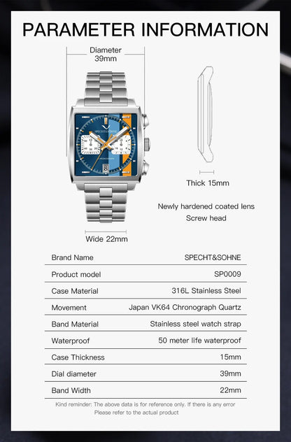 Specht&Sohne 2025 New Men's Watches Quartz Sport Watch Stainless Steel Leather Strap Japan Miyota VK63 Chronograph Reloj Hombre