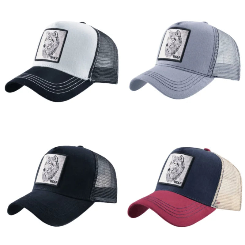 Wolf Patch Embroidery Mesh Baseball Cap Adjustable Fashion Hip Hop Trucker Men Women Outdoor Breathable Visor Snapback Hat Gift