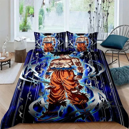 Rajzfilm/anime Son Goku Dragon Ball témájú nyomtatott ágyneműkészlet: Ez a puha és kényelmes készlet egy paplanhuzatot és párnahuzatot tartalmaz.