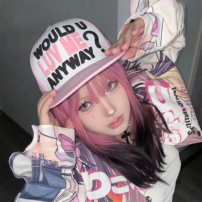Gorras de béisbol unisex con bloques de color, letras estampadas y bordadas, estilo hip hop, de malla transpirable, con visera para el sol, gorras de camionero urbanas y versátiles