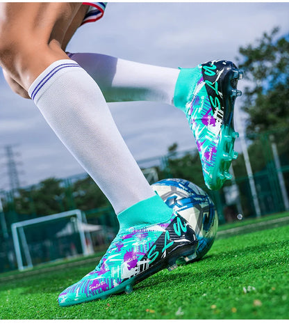 Sapatilhas de futebol de marca e estilo para homem e mulher, botas profissionais de campo, tamanho grande 46, pitões longos, chuteiras de futebol para homem