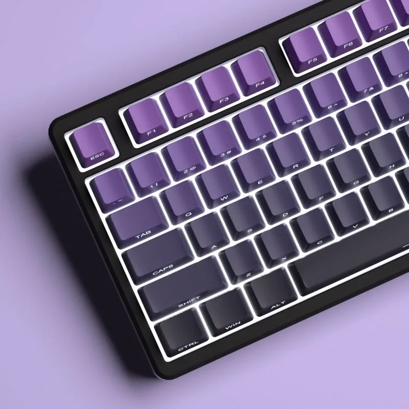 Black Purple Side Engraved Translucent OEM Keycaps 130 Keys PBT Small Full Set Keycaps for 60/64/84/98/108 Mechanical Keyboards