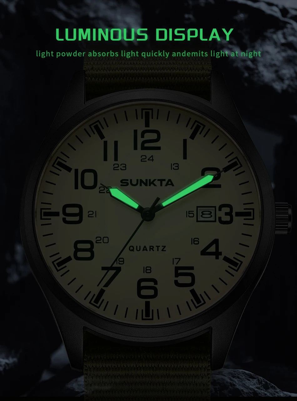 SUNKTA Top luxe herenhorloges, modieuze casual quartz-polshorloges, lichtgevend, 30 m waterdicht, nylon, LIGE-horloges, cadeaus voor mannen, Reloj