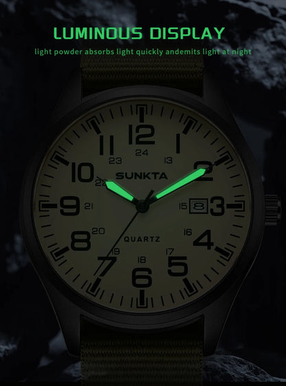 SUNKTA Top luxe herenhorloges, modieuze casual quartz-polshorloges, lichtgevend, 30 m waterdicht, nylon, LIGE-horloges, cadeaus voor mannen, Reloj