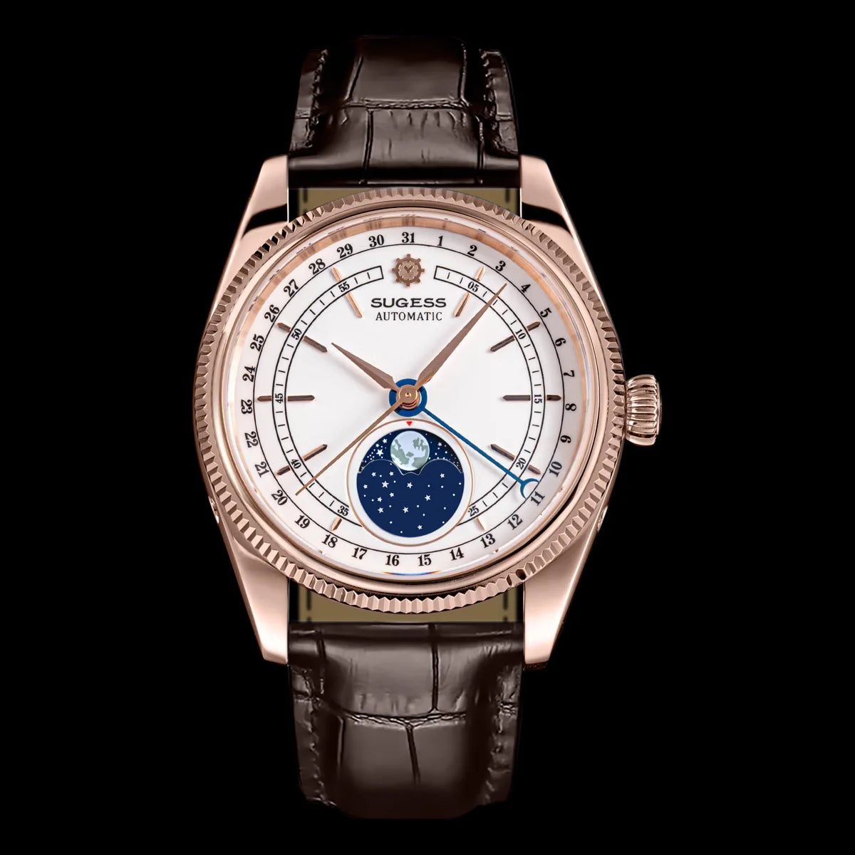 Sugess 40mm Men's Moonphase Automatic ST2108 Movement Sapphire Crystal Mechanical Wristwatch Waterproof Date 2024 New