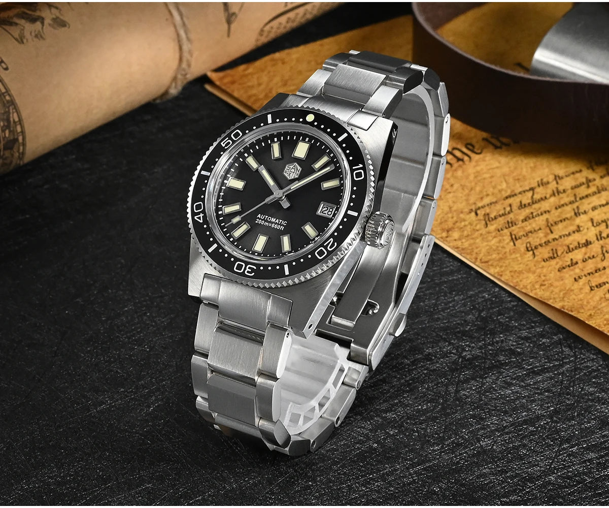 San Martin New 62mas 37mm Diver Men's Watch Classic Luxury Sapphire PT5000 SW200 Automatic Mechanical Watches Date 20Bar Luminous