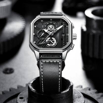 CRRJU Fashion Square Dial Leather Mens Watches Luxury Sport Waterproof Watch Man Chronograph Quartz WristWatches Homme+Box