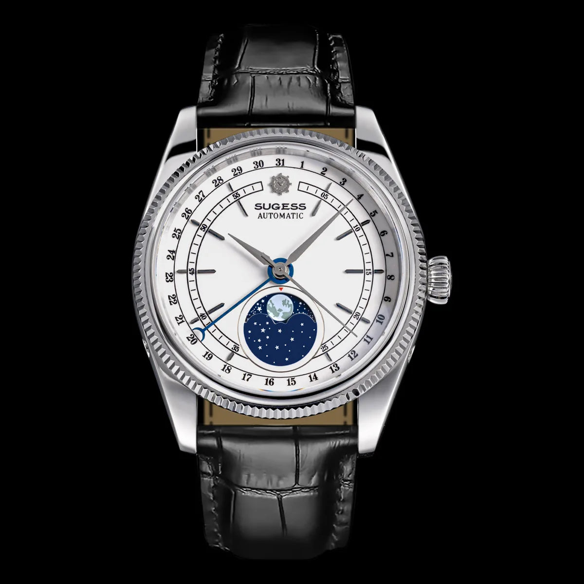 Sugess 40mm Men's Moonphase Automatic ST2108 Movement Sapphire Crystal Mechanical Wristwatch Waterproof Date 2024 New