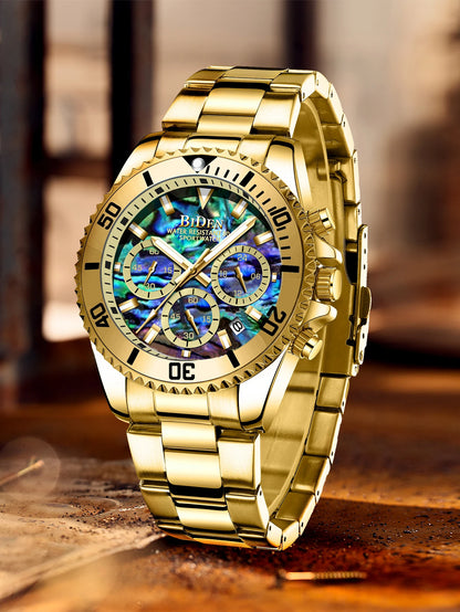 BIDEN Multi-functional men's quartz watch luxury waterproof night light business style diving series casual fashion watch