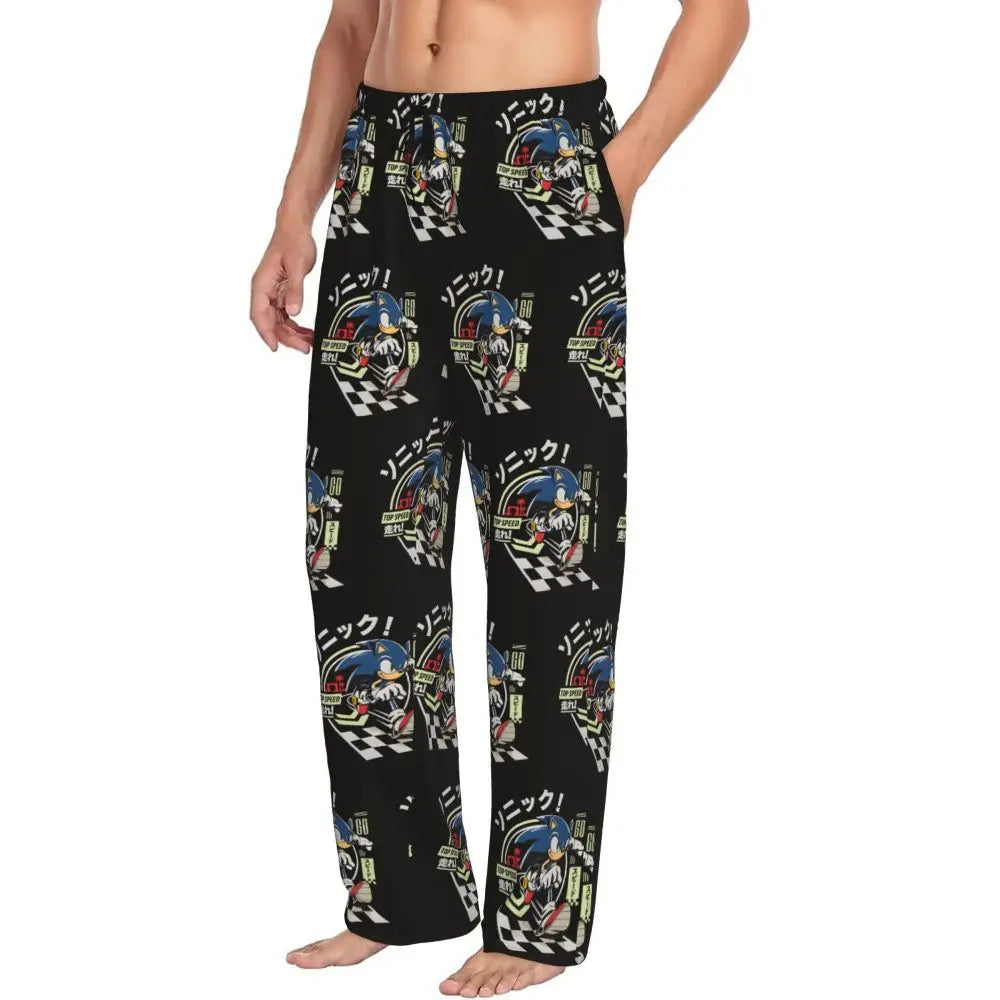 Pantalones de pijama personalizados para hombre con estampado «Soniced», con motivo de erizo, ropa de dormir, pantalones de estar por casa con bolsillos