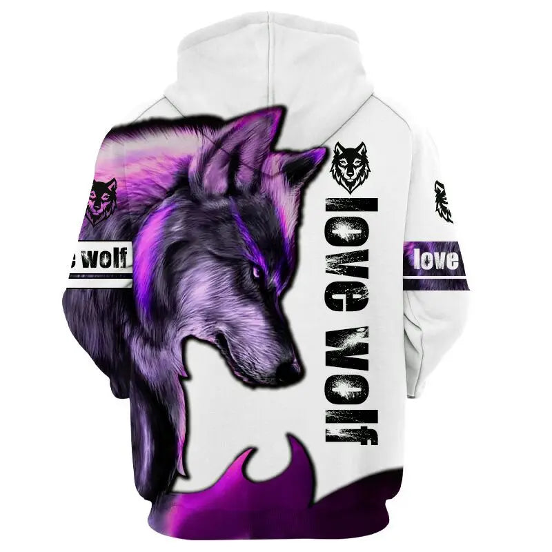 Moda Otoño: sudaderas con capucha con estampado de león y lobo, piel de tigre blanco en 3D por toda la prenda, sudadera de hombre, chaqueta unisex con cremallera, chaqueta informal