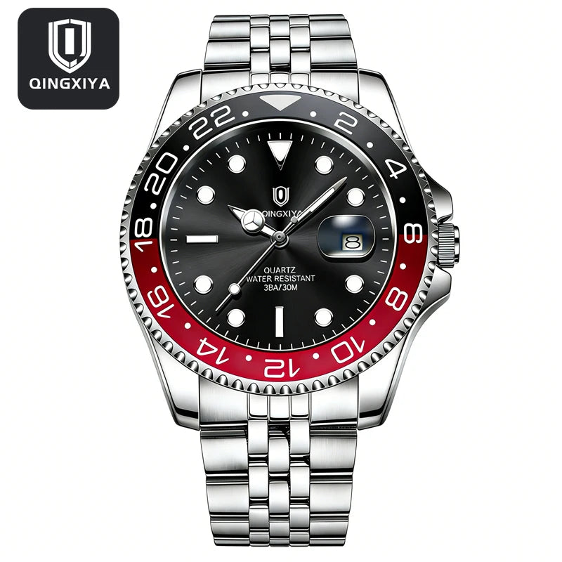 QINGXIYA Luxe herenhorloges met kwartsmechanisme, roestvrij staal, waterdicht, verlicht, datumweergave, herenpolshorloge, reloj hombre