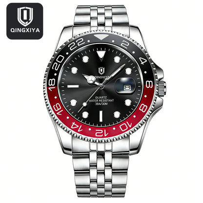 QINGXIYA Luxe herenhorloges met kwartsmechanisme, roestvrij staal, waterdicht, verlicht, datumweergave, herenpolshorloge, reloj hombre