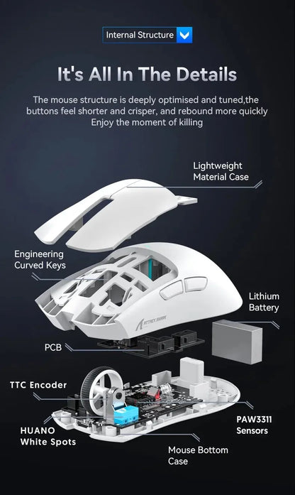 ATTACK SHARK X11SE Ultra-Light Wireless Gaming Mouse,20Million cycles life,PAW3311 Gaming,22KDPI,400IPS,40G,1KHz,65 Hours,30mAH