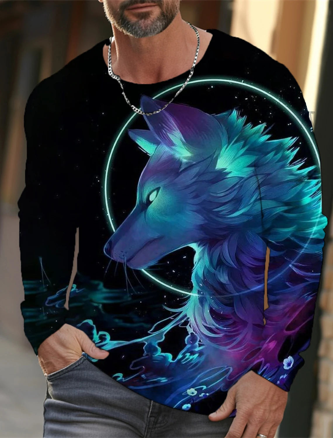 The Wolf Graphic Men's Long Sleeve T-shirt Casual Top Tee Shirt Fashion Animal 3D Full Printing Streetwear