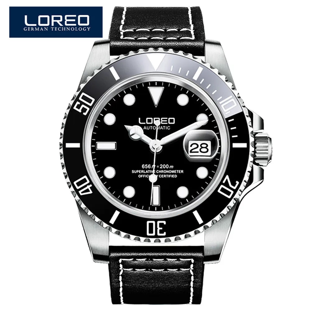 LOREO Original Men's Business Watch 20ATM Waterproof Wristwatch Top Brand Casual Sport Seagull Automatic Mechanical Watch Men